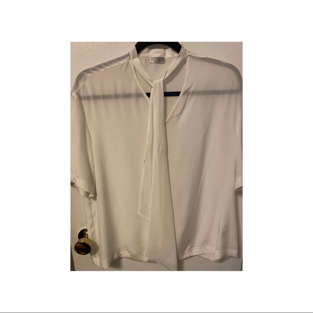 Brunello Cucinelli women’s silk tie blouse